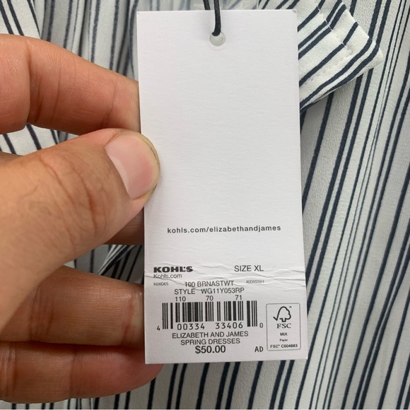 Elizabeth And James Womens Shirt Tunic Dress Short Sleeve Striped Black White XL - Picture 5 of 15